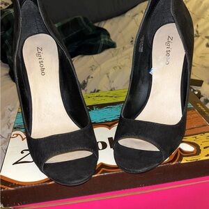 Zigi Soho Black Suede Peep-Toe Heels